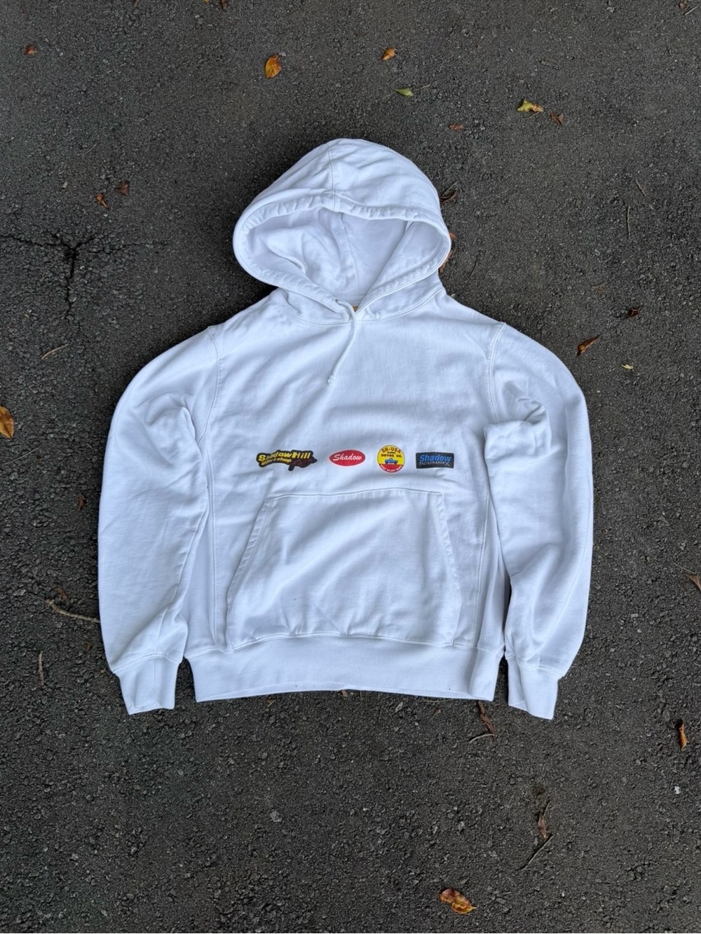 Shadow Hill White Pullover Hoodie with Multicolor Logo Patches - Men